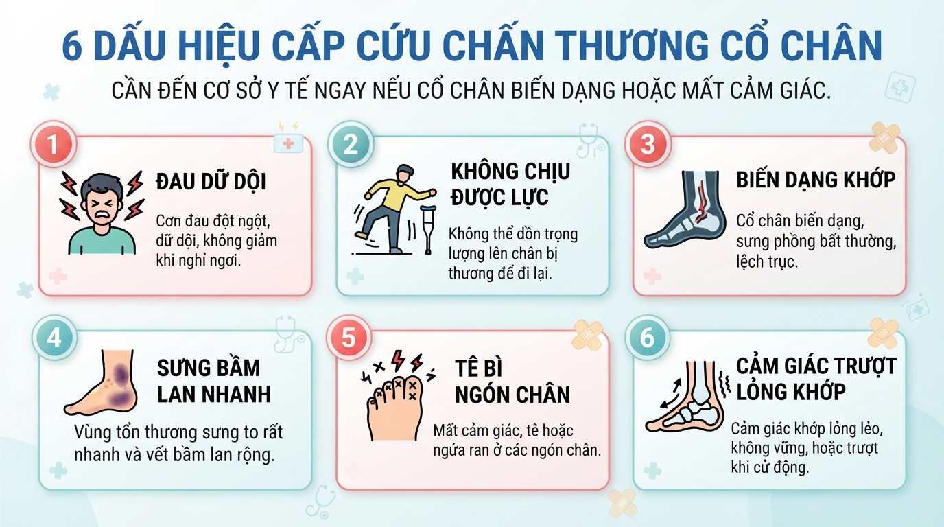 Cần đến cơ sở y tế ngay nếu cổ chân biến dạng hoặc mất cảm giác.