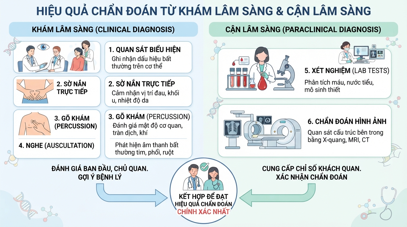 Cận lâm sàng cung cấp chỉ số khách quan nhằm xác nhận chẩn đoán ban đầu.