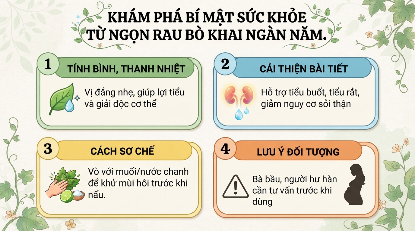 Rau bò khai: 5 tác dụng sức khỏe, cách chế biến và lưu ý khi dùng
