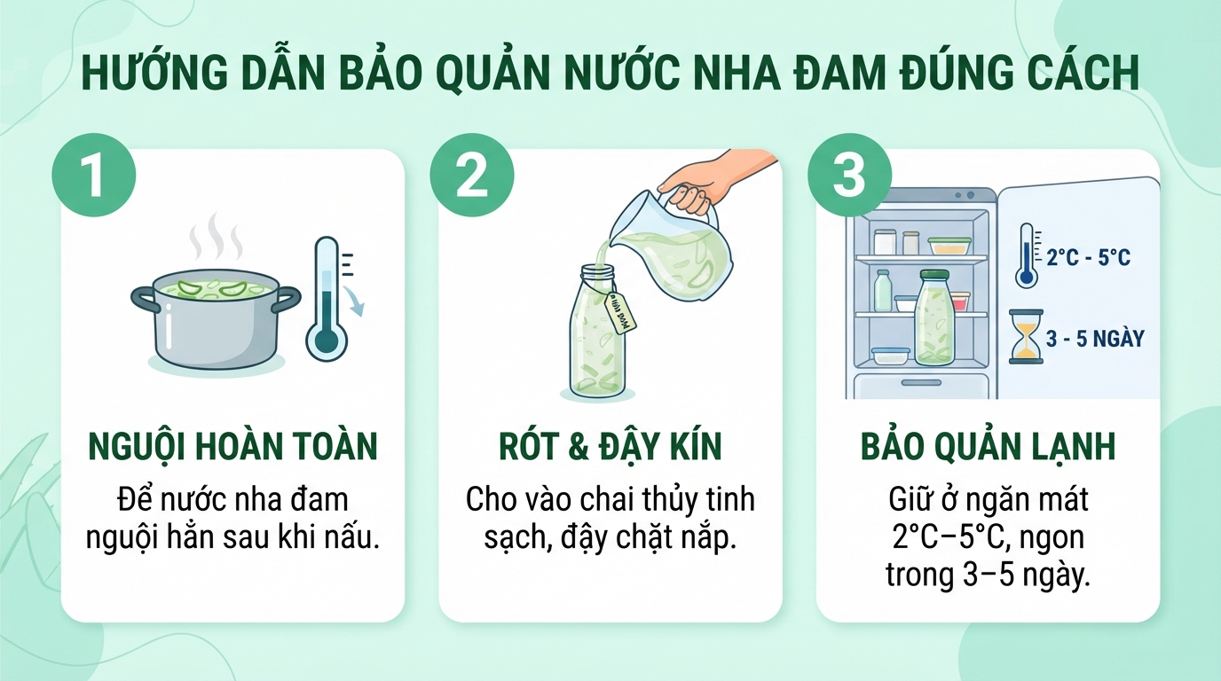 Chai thủy tinh đậy kín bảo vệ nước nha đam khỏi vi khuẩn và mùi tủ lạnh.