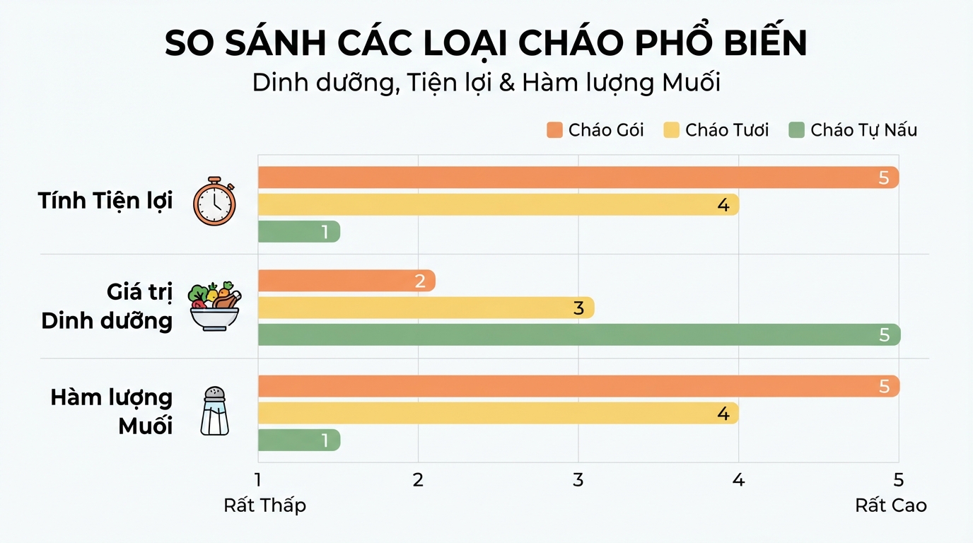 Cháo tự nấu giữ nguyên dưỡng chất và chất xơ so với cháo gói ăn liền.