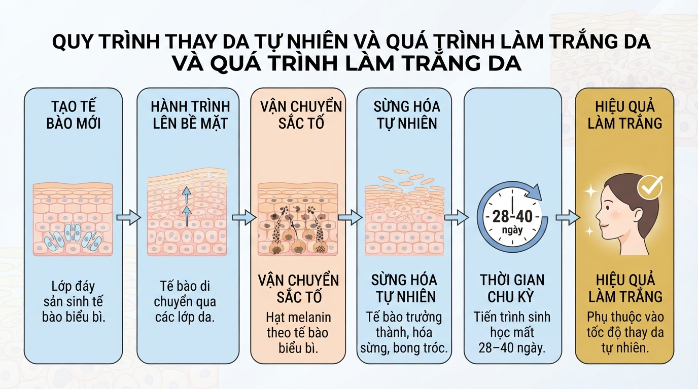 Chu kỳ thay da quyết định hiệu quả của các cách làm trắng da tại nhà.