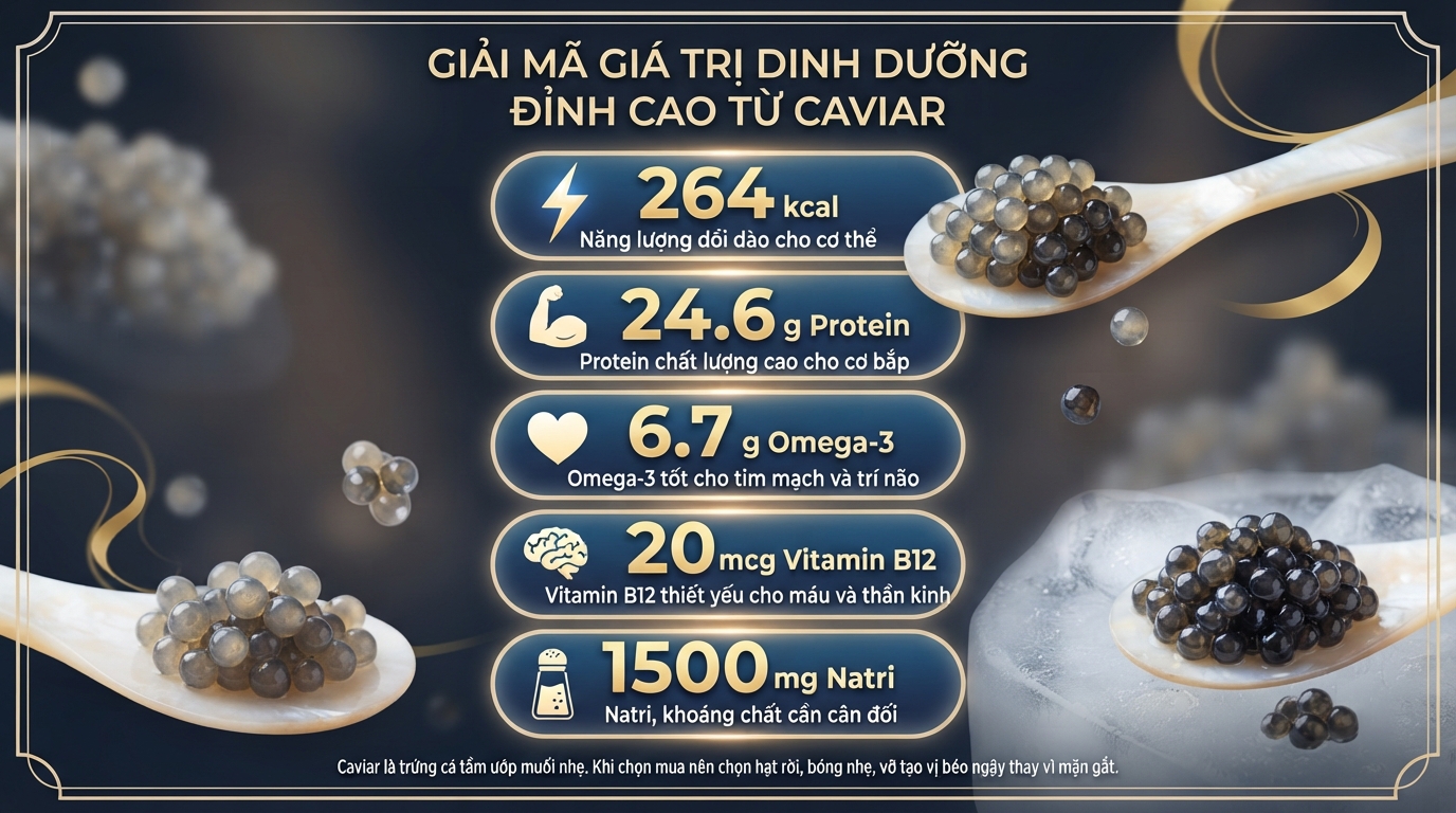 Caviar là gì? Giá trị dinh dưỡng và tác dụng sức khỏe của trứng cá tầm