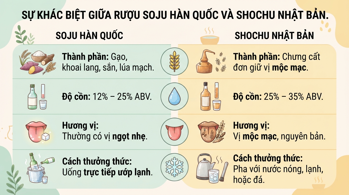 Soju là loại rượu đặc trưng của quốc gia nào và chứa bao nhiêu độ cồn