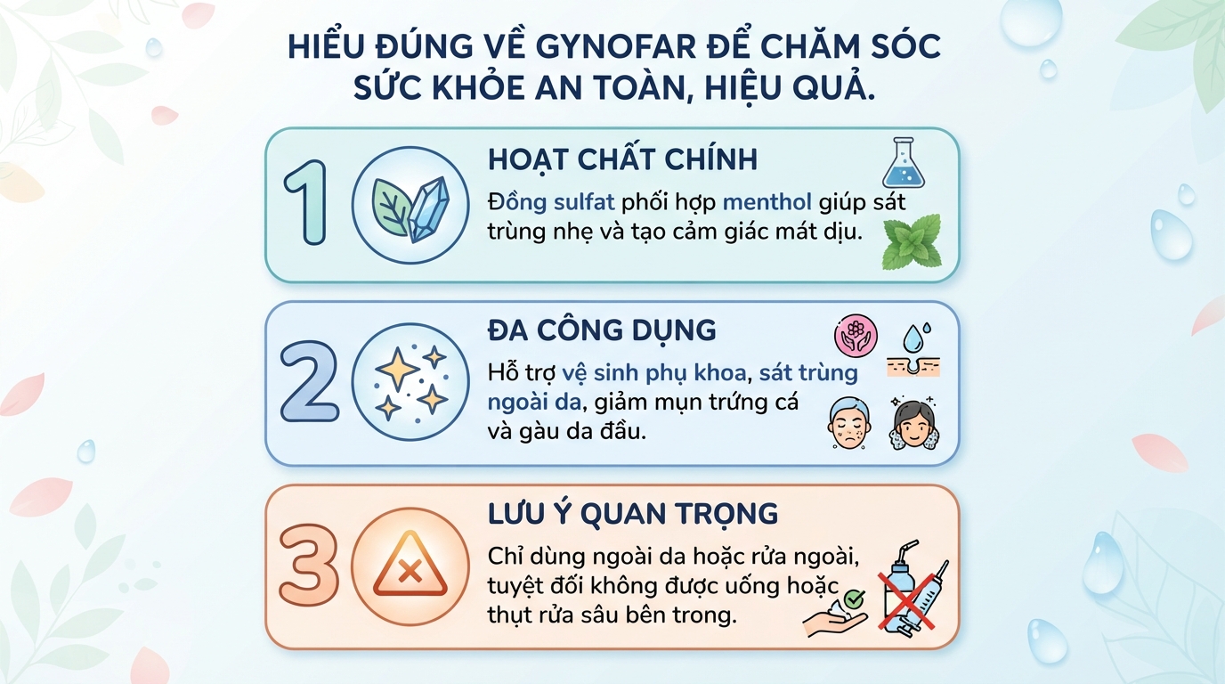 Dung dịch dùng ngoài Gynofar là gì? Công dụng, cách dùng và lưu ý
