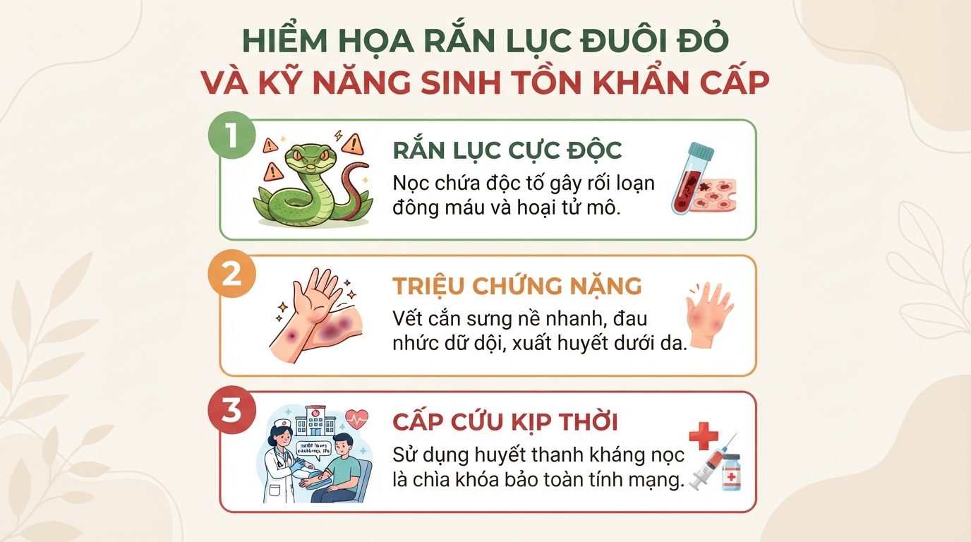 Rắn lục đuôi đỏ có độc không? Triệu chứng và cách sơ cứu