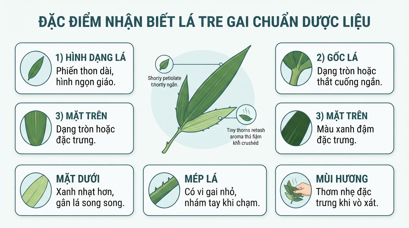 Đặc điểm nhận biết lá tre gai chuẩn dược liệu giúp tránh hái nhầm.