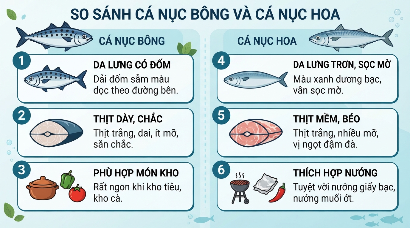 Đặc điểm nhận dạng và cách chế biến phù hợp cho cá nục bông, cá nục hoa.