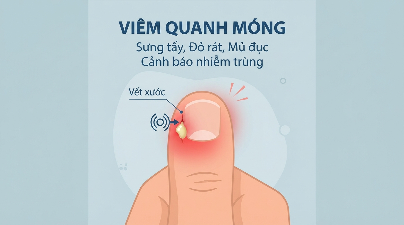 Dấu hiệu sưng tấy đỏ và mưng mủ cảnh báo tình trạng viêm quanh móng. Dấu hiệu sưng tấy đỏ và mưng mủ cảnh báo tình trạng viêm quanh móng.