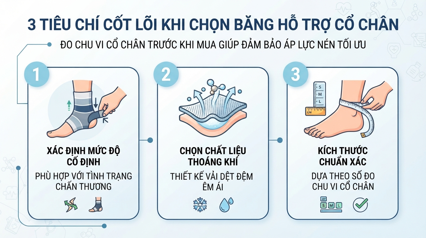 Đo chu vi cổ chân trước khi mua giúp đảm bảo áp lực nén tối ưu.