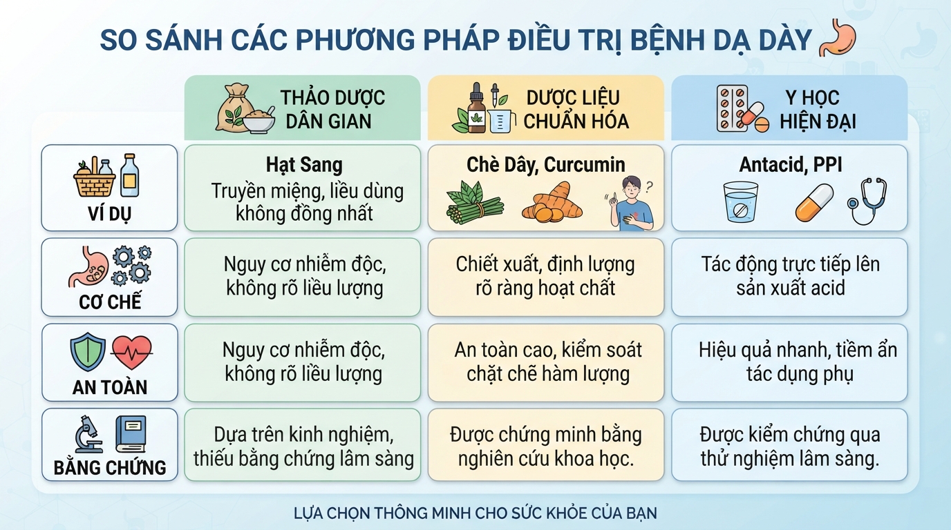 Dược liệu chuẩn hóa và thuốc Tây có bằng chứng y khoa rõ ràng hơn dân gian.