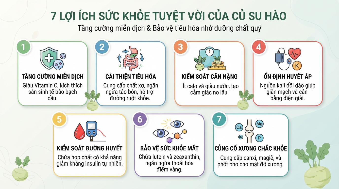 Dưỡng chất trong củ giúp tăng cường miễn dịch và bảo vệ sức khỏe tiêu hóa.
