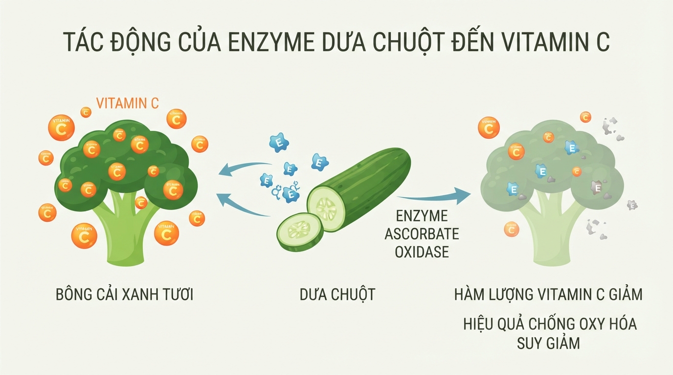 Enzyme dưa chuột làm phân hủy hàm lượng vitamin C trong bông cải xanh.