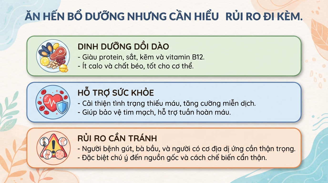 Ăn hến có tốt không? Giá trị dinh dưỡng, lợi ích và lưu ý khi ăn
