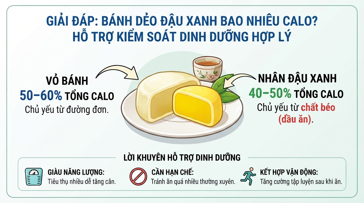 Giải đáp bánh dẻo đậu xanh bao nhiêu calo hỗ trợ kiểm soát chế độ dinh dưỡng hợp lý.