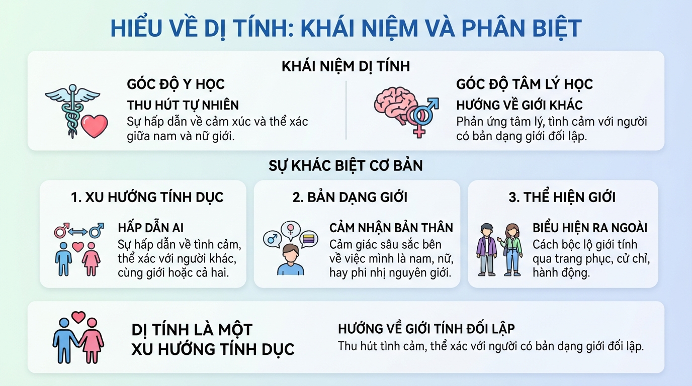 Giải đáp dị tính là gì qua sự phân biệt xu hướng tính dục, bản dạng giới và thể hiện giới.