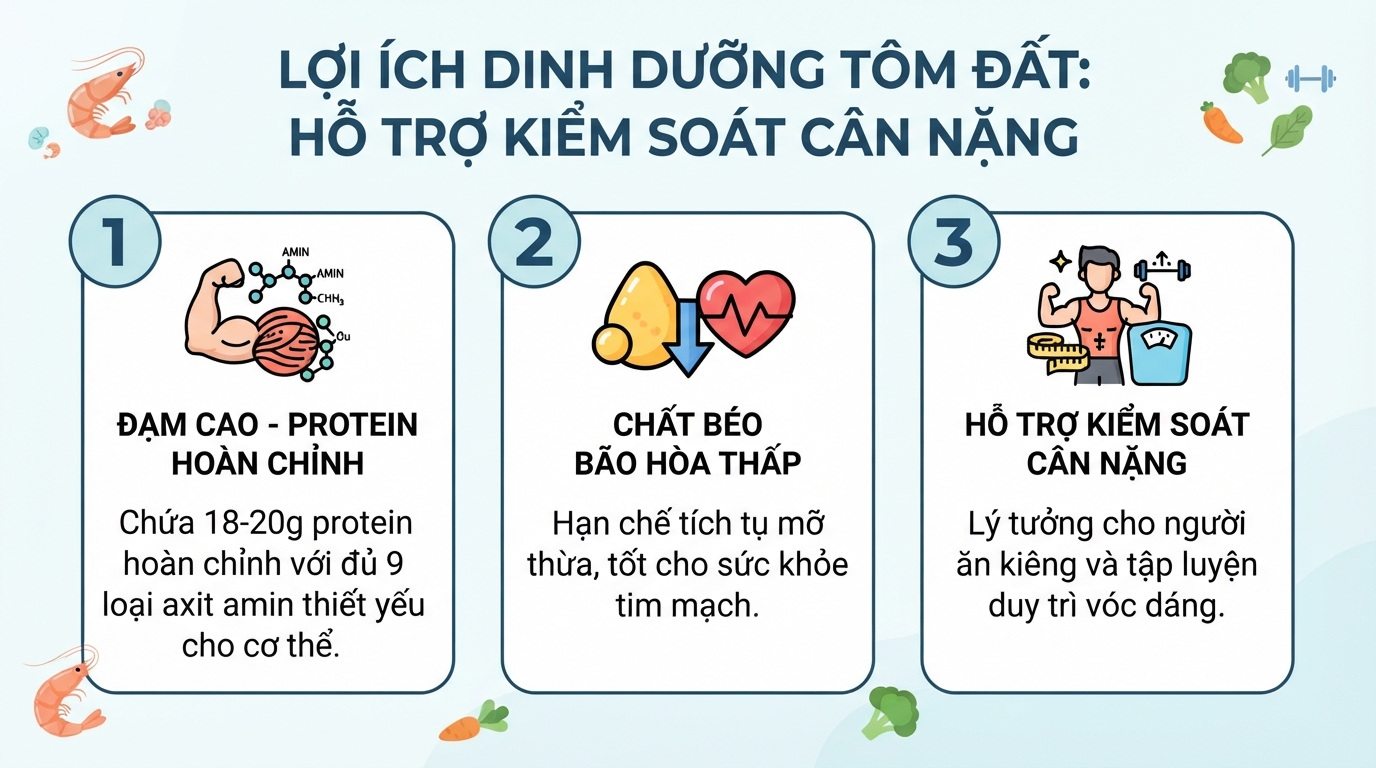 Hàm lượng đạm cao và ít chất béo bão hòa hỗ trợ kiểm soát cân nặng.
