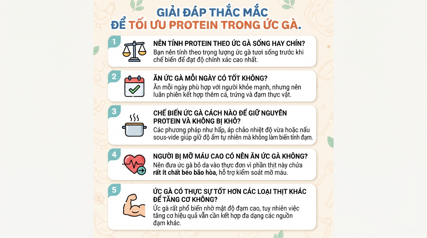 Ức gà chứa bao nhiêu protein? Giá trị dinh dưỡng và cách dùng hợp lý
