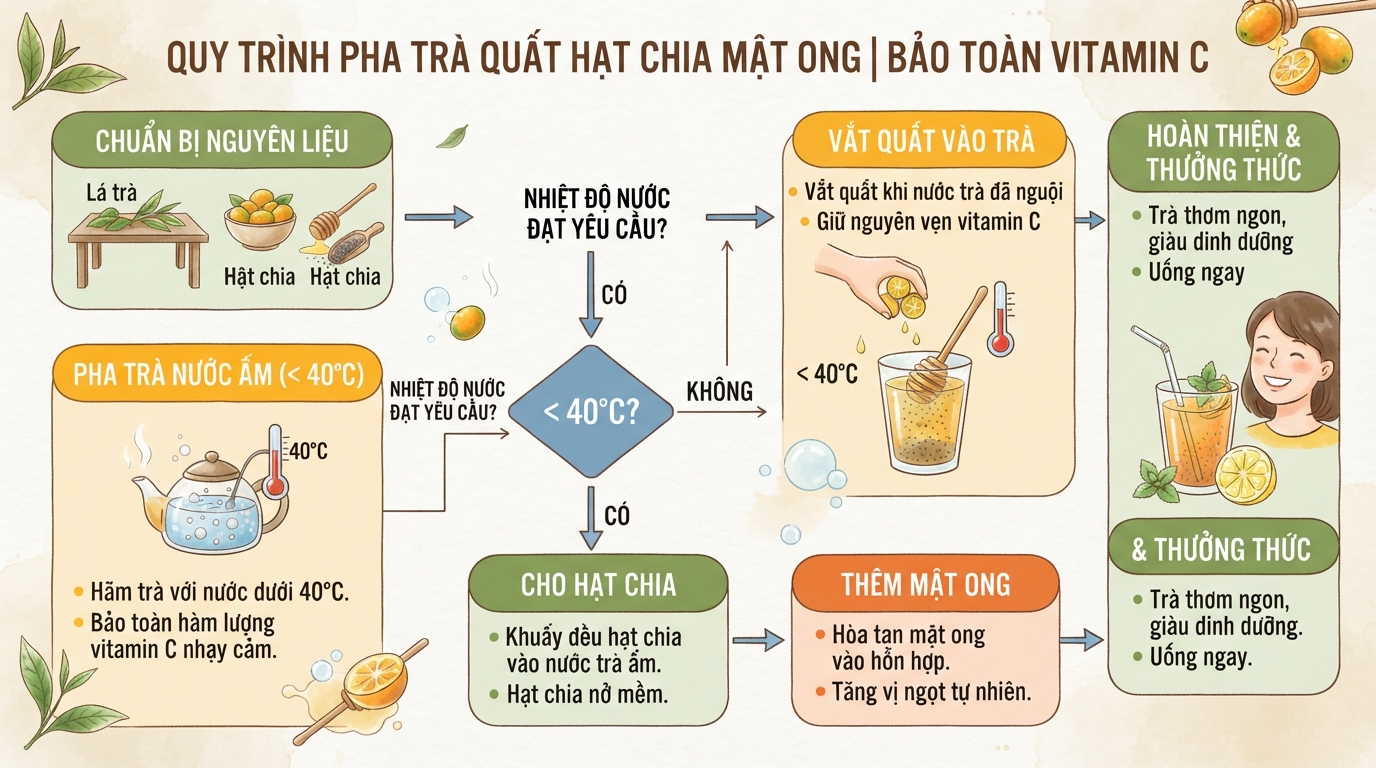 Hãm trà bằng nước ấm dưới 40 độ C giúp giữ tối đa lượng vitamin C.