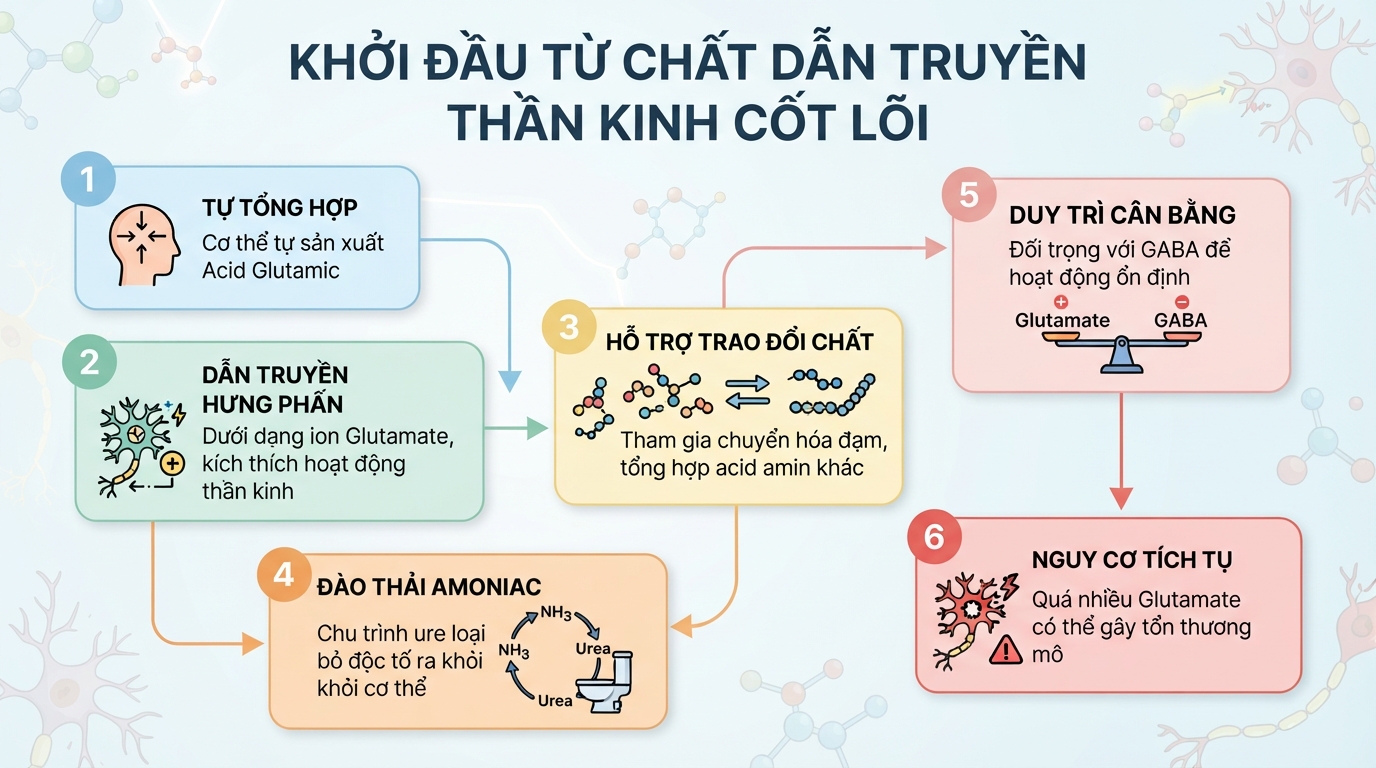 Axit glutamic là gì? Vai trò với hệ thần kinh và lưu ý khi bổ sung