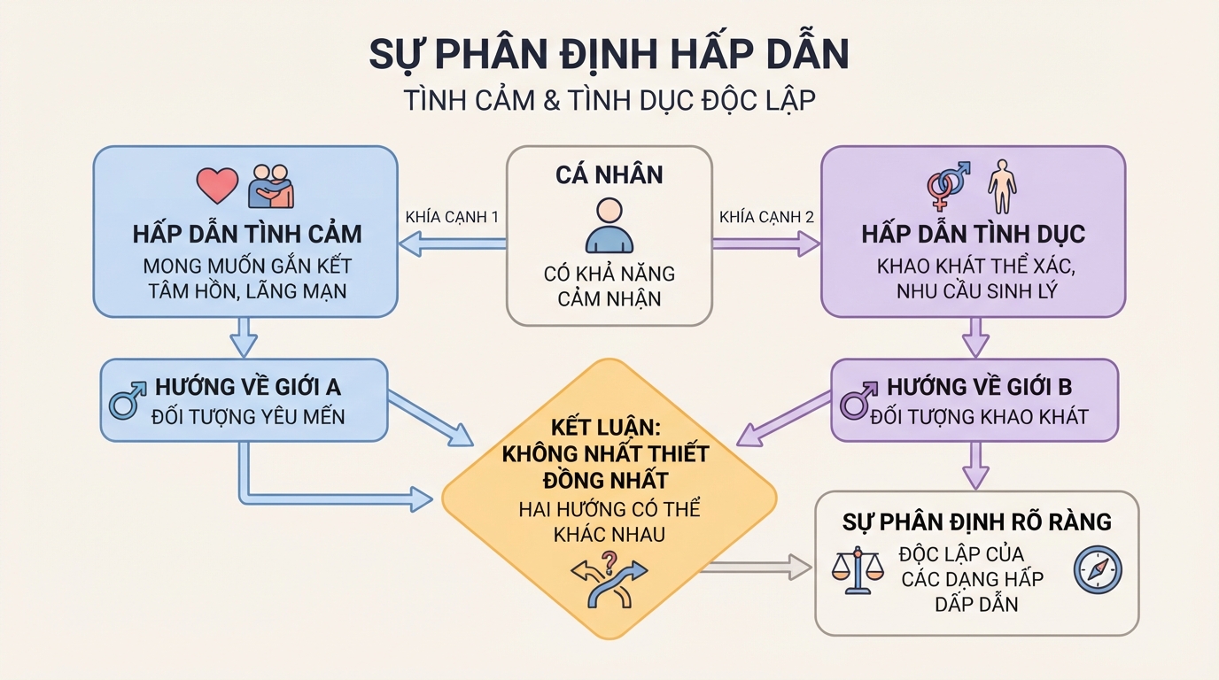 Hấp dẫn tình cảm và tình dục không nhất thiết phải luôn đồng nhất trên cùng một giới.