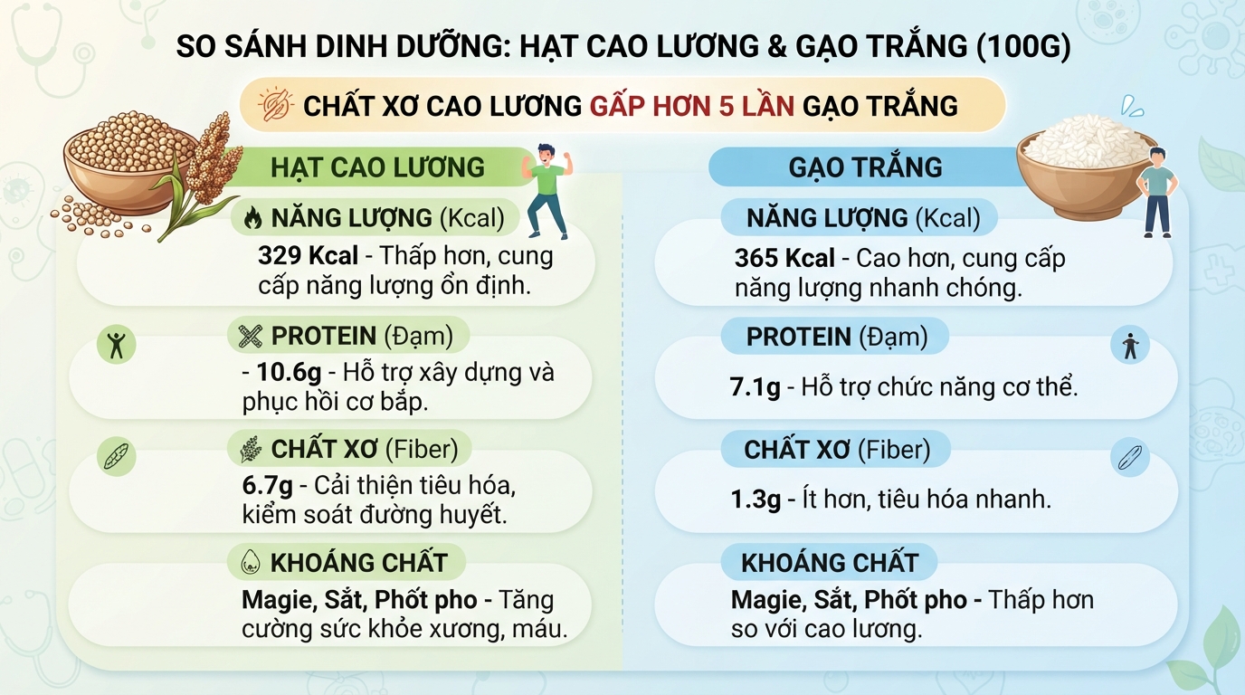 Hạt cao lương cung cấp lượng chất xơ gấp hơn năm lần so với gạo trắng.