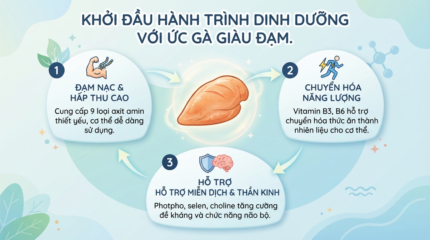 Ức gà chứa bao nhiêu protein? Giá trị dinh dưỡng và cách dùng hợp lý