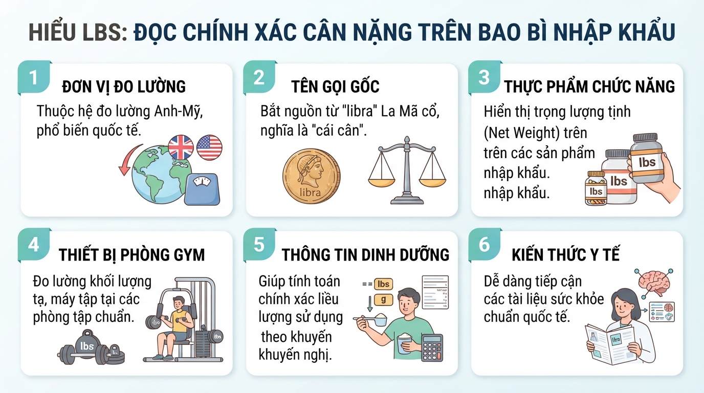 Hiểu lbs là gì giúp đọc chính xác thông số cân nặng trên bao bì thực phẩm chức năng nhập khẩu.
