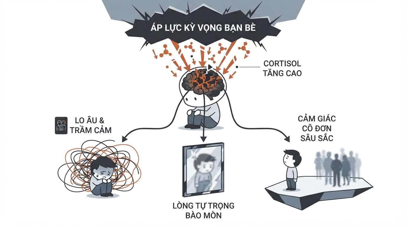 Hormone cortisol tăng cao khi căng thẳng kéo dài gây ảnh hưởng xấu đến não bộ.
