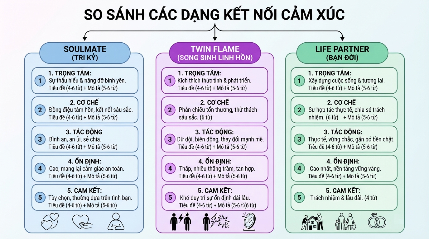 Khác với Twin Flame gây biến động lớn, bạn đời và tri kỷ mang lại sự gắn kết ổn định.