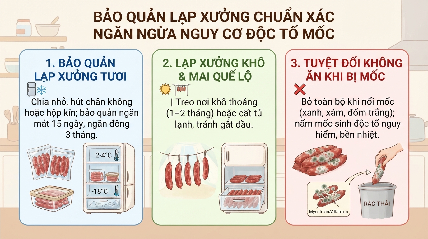 Lạp xưởng bao nhiêu calo? Cách chiên bằng nước ít béo nhất