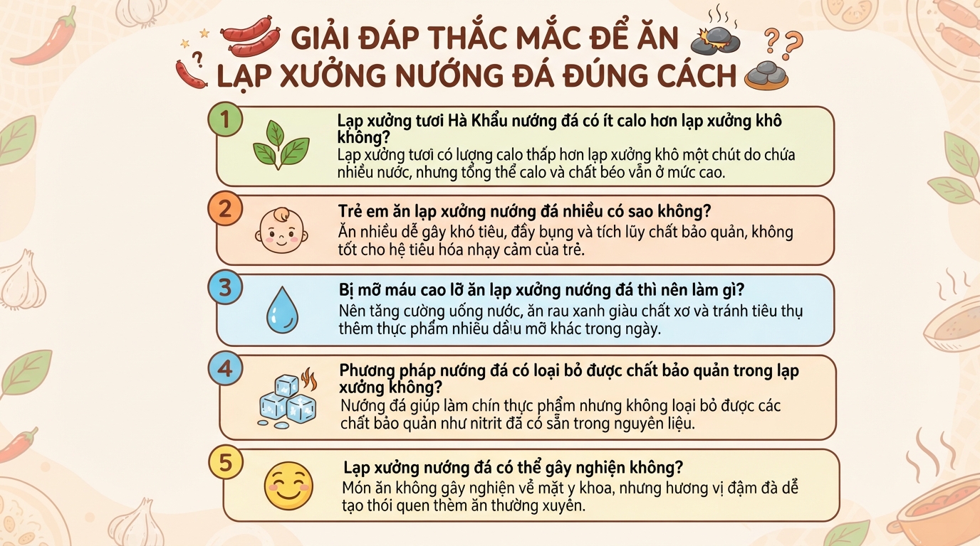 Lạp xưởng nướng đá bao nhiêu calo? Tác hại sức khỏe và cách ăn chuẩn