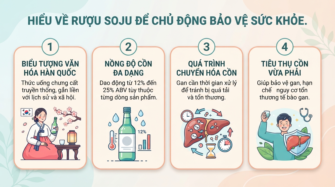 Soju là loại rượu đặc trưng của quốc gia nào và chứa bao nhiêu độ cồn