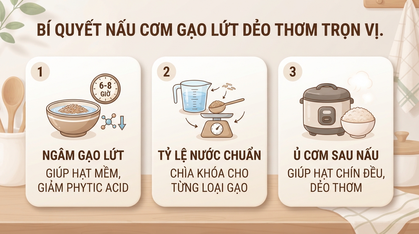 Cách nấu cơm gạo lứt dẻo mềm, không bị cứng và giữ dinh dưỡng