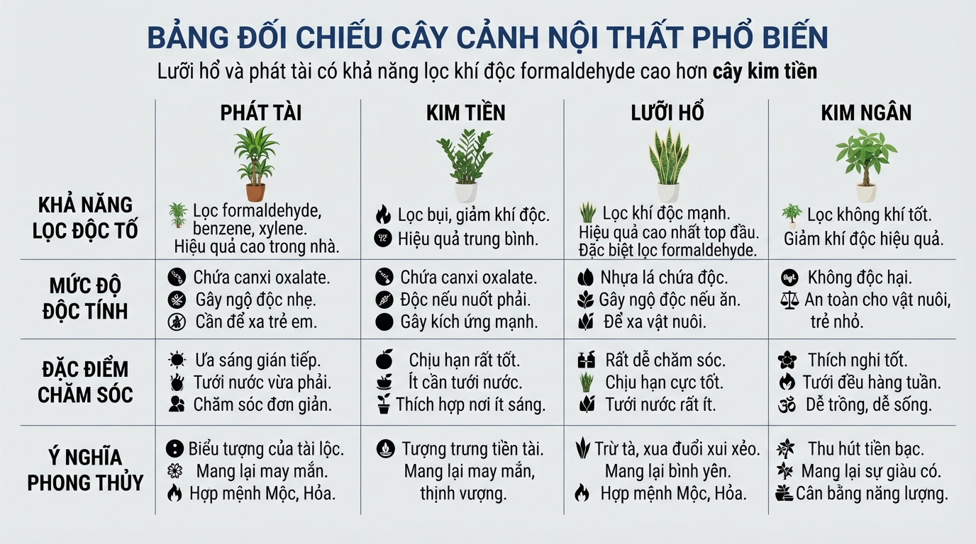 Lưỡi hổ và phát tài có chỉ số lọc khí độc formaldehyde cao hơn cây kim tiền.