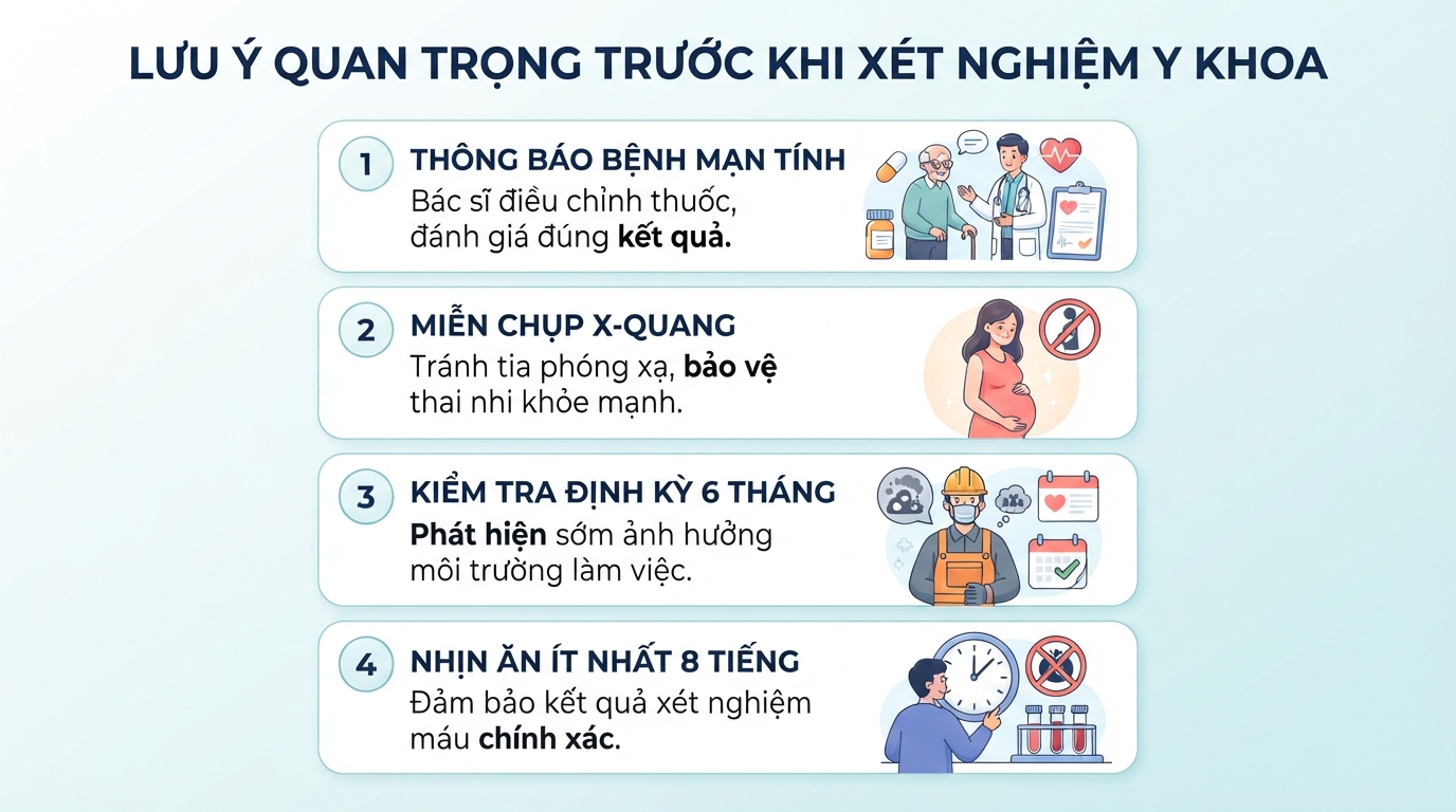 Lưu ý quan trọng cho từng nhóm đối tượng trước khi thực hiện xét nghiệm y khoa.