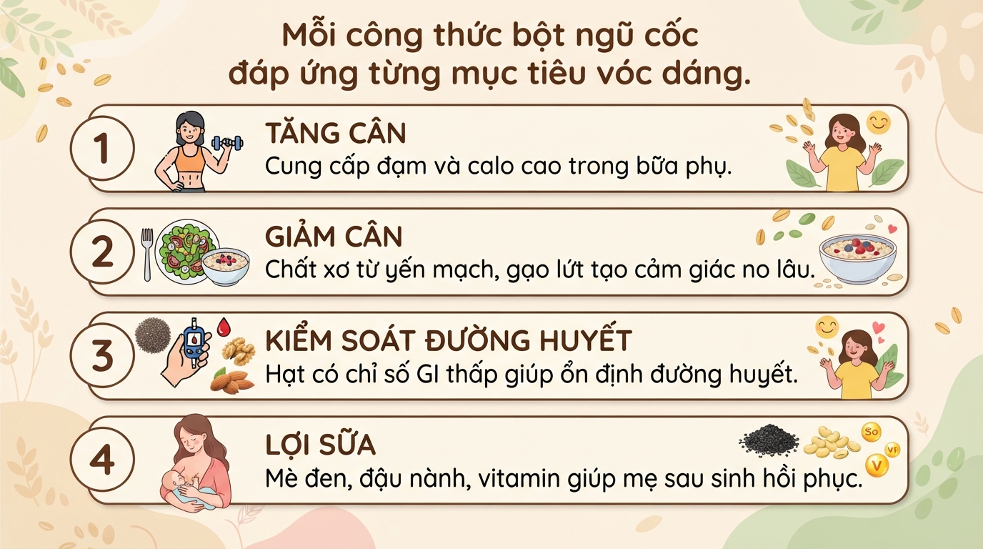 Bột ngũ cốc dinh dưỡng: Lợi ích sức khỏe và cách chọn loại phù hợp