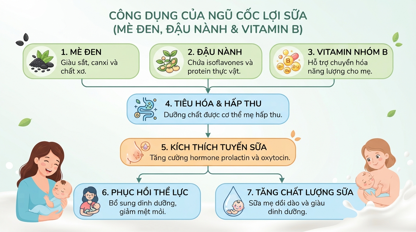 Mè đen và đậu nành là thành phần quan trọng giúp kích thích tuyến sữa sau khi sinh.