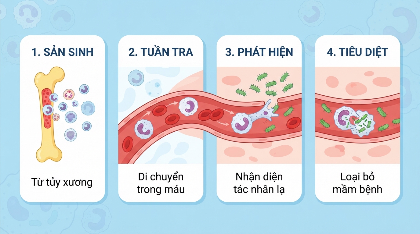 Mô phỏng leukocytes là gì và vai trò bảo vệ cơ thể khỏi tác nhân có hại.
