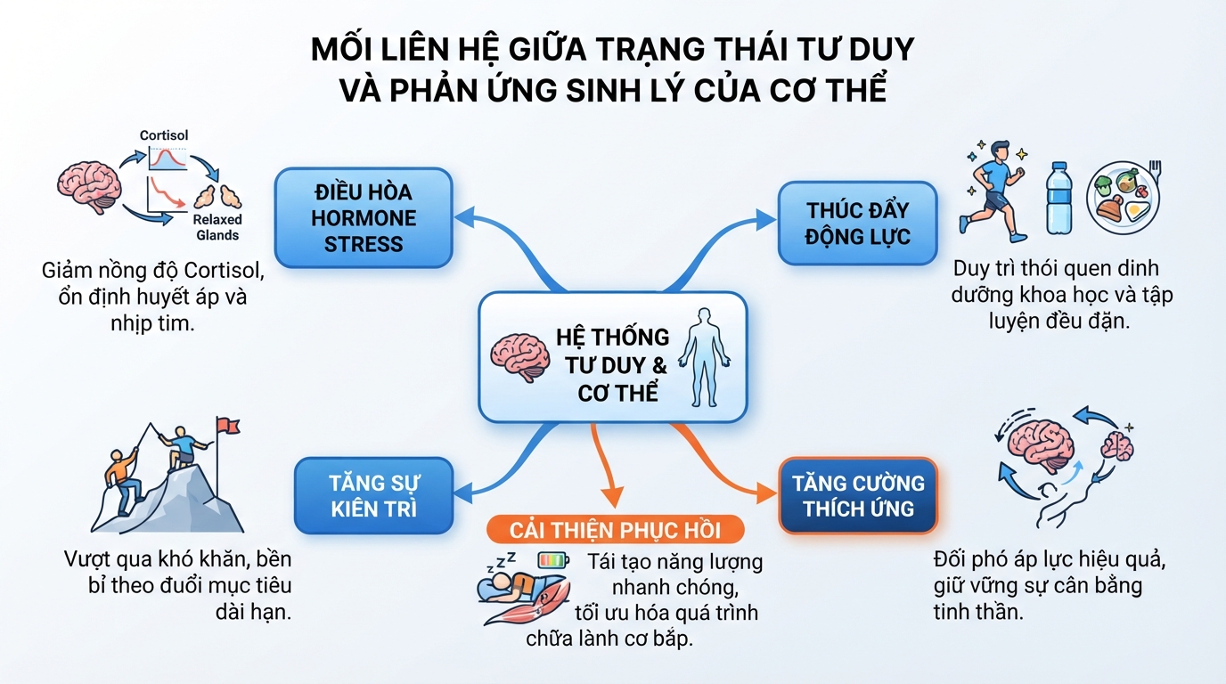 Mối liên hệ giữa trạng thái tư duy và phản ứng sinh lý của cơ thể.