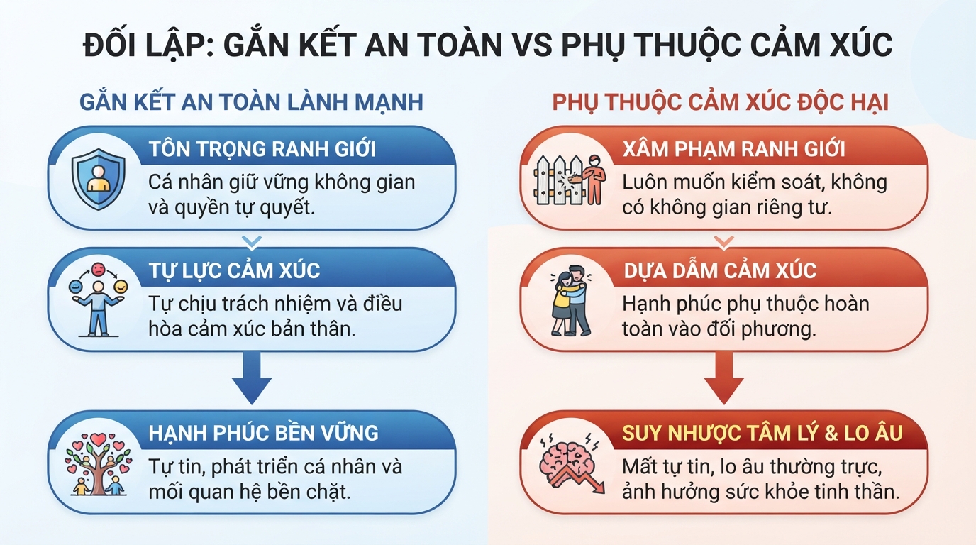 Mối quan hệ phụ thuộc cảm xúc làm mài mòn sự tự tin và gây lo âu.