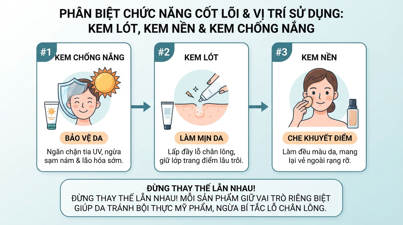 Mỗi sản phẩm giữ vai trò riêng biệt giúp da tránh tình trạng bội thực mỹ phẩm.