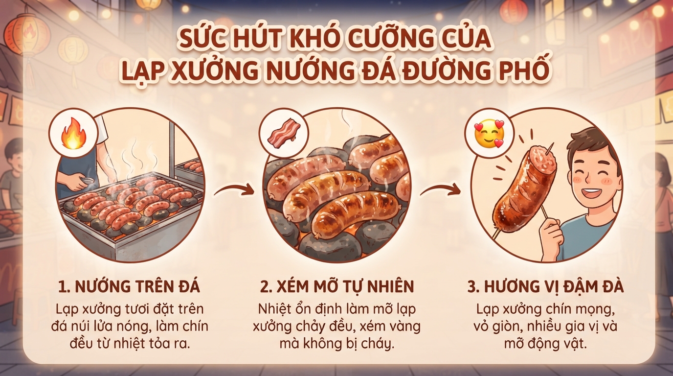 Lạp xưởng nướng đá bao nhiêu calo? Tác hại sức khỏe và cách ăn chuẩn