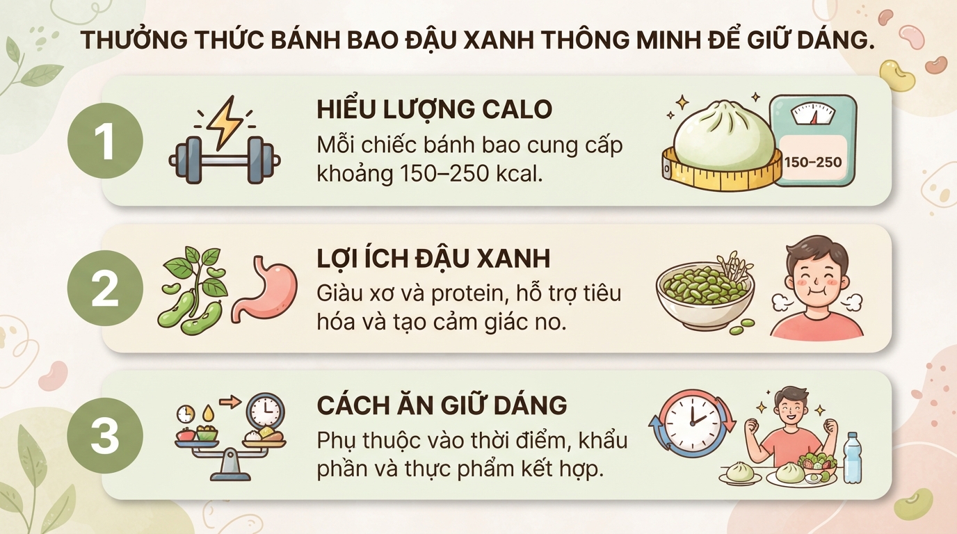 Bánh bao đậu xanh bao nhiêu calo? Mẹo ăn bánh bao không tăng cân