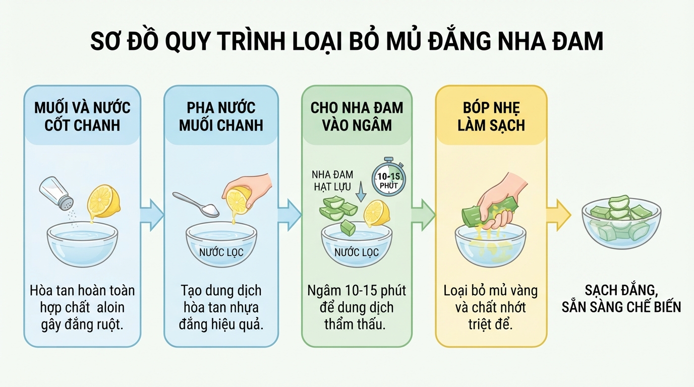 Muối và nước cốt chanh giúp hòa tan hoàn toàn hợp chất aloin gây đắng ruột.