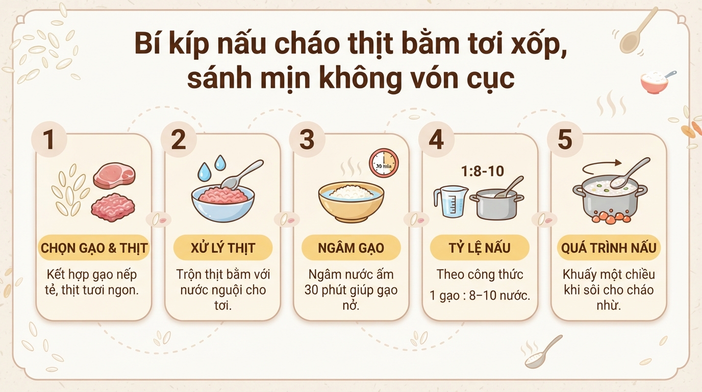 Cách nấu cháo thịt bằm ngon mềm, không vón cục và giàu dinh dưỡng