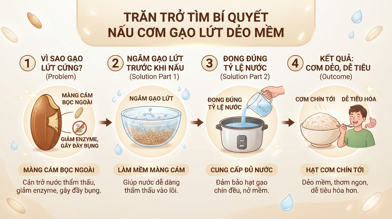 Cách nấu cơm gạo lứt dẻo mềm, không bị cứng và giữ dinh dưỡng
