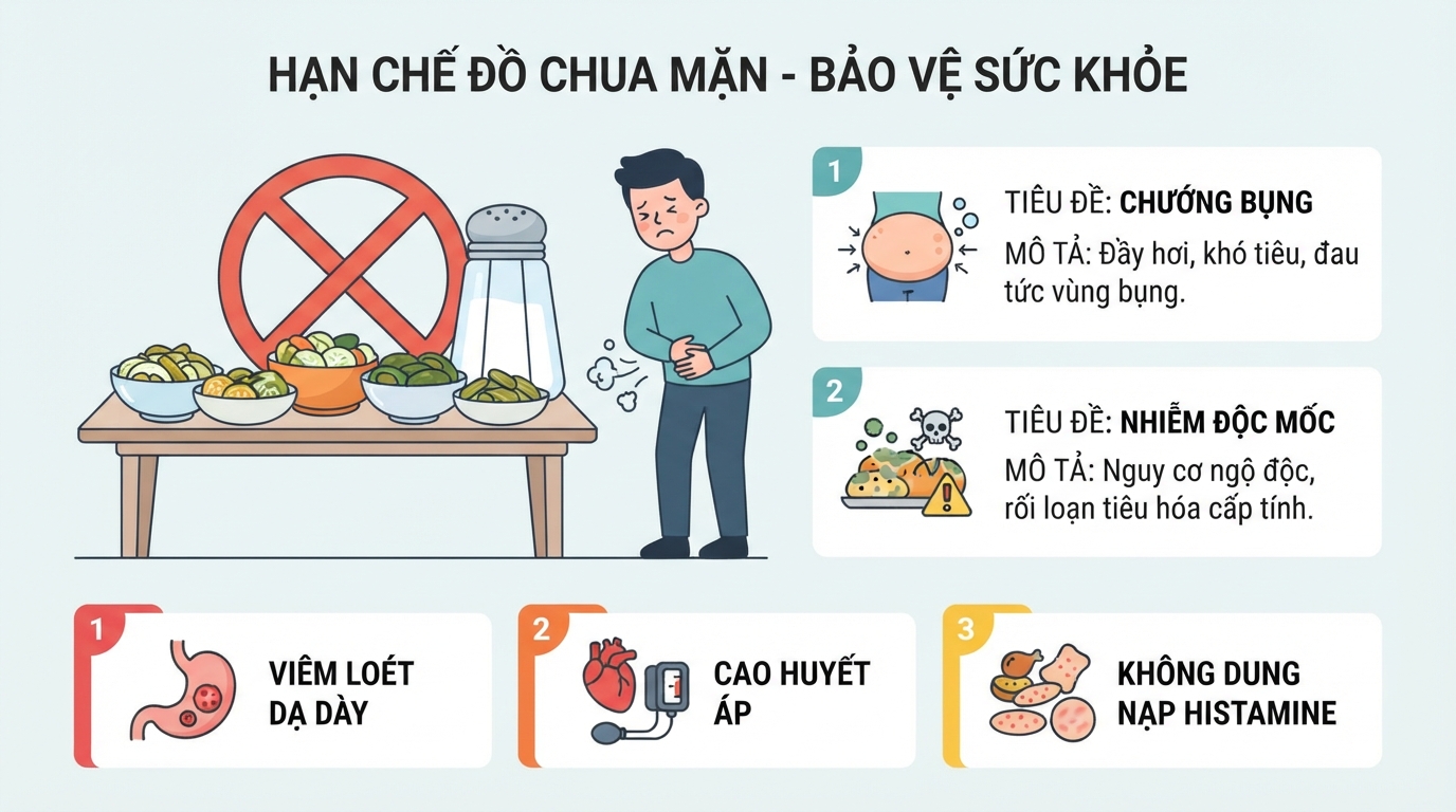 Người bị viêm loét dạ dày hoặc cao huyết áp nên giảm dùng đồ chua mặn.