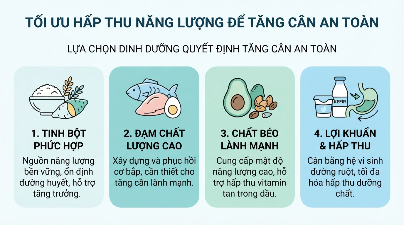 Nguồn tinh bột phức hợp và chất béo lành mạnh giúp tối ưu hấp thu năng lượng.