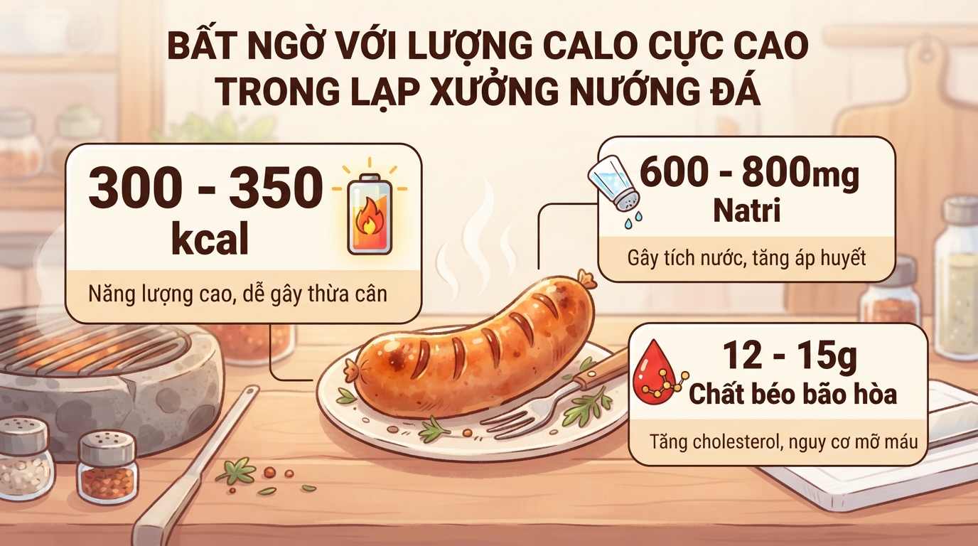 Lạp xưởng nướng đá bao nhiêu calo? Tác hại sức khỏe và cách ăn chuẩn